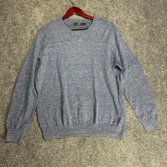 J Crew Sweater Mens Large Blue Heathered Cotton Crew Neck Long Sleeve Pullover - Picture 1 of 8